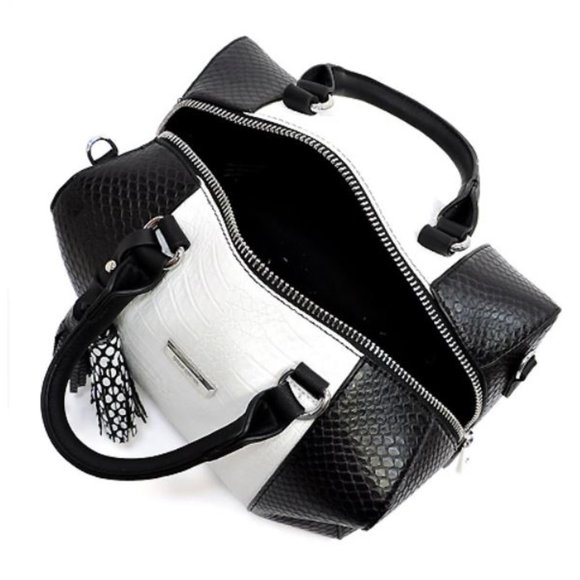 Bonnie Croc Python Block Satchel (Black and White) - Picture 4 of 7